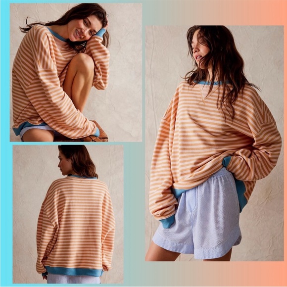 NWOT Free People Classic Striped Oversized Crewneck - Picture 5 of 5